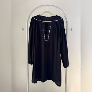 Womens Black Midi Dress with Suede and Stud details